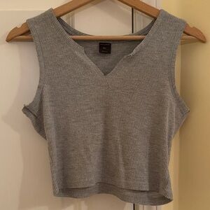 Gray Ribbed V-Neck Tank Top - Casual Everyday
